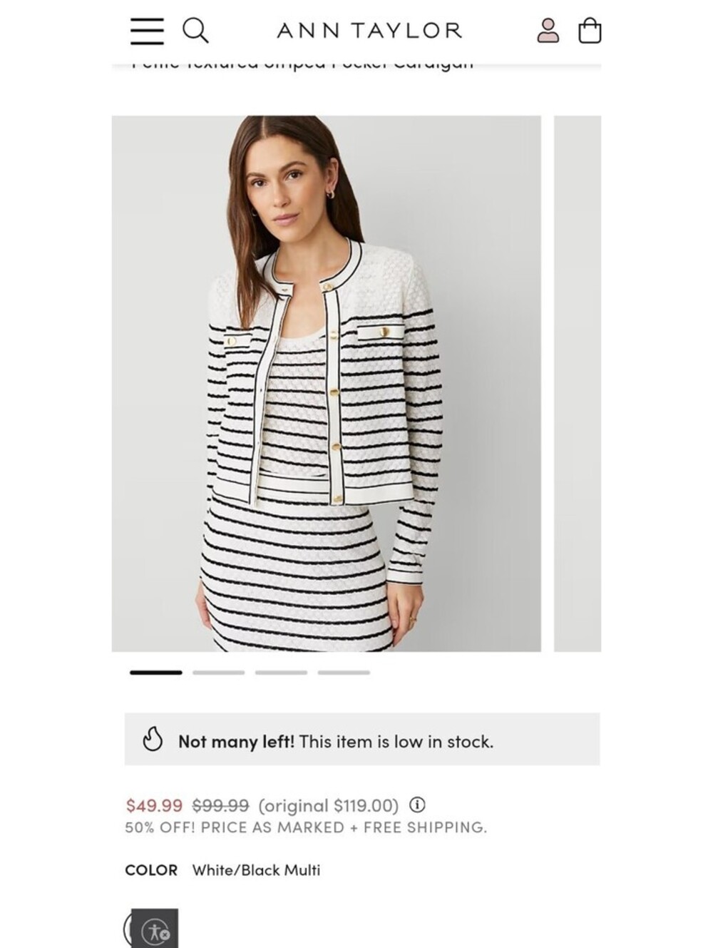 Ann Taylor Women's White/Black Multi Striped Sweater Set
